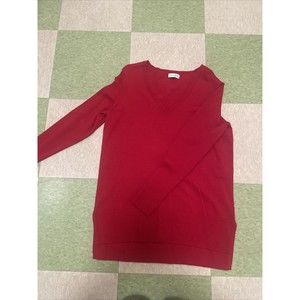 NEW Maison Jules XS Womens Pullover Sweater Long Sleeve V Neck Slits Red